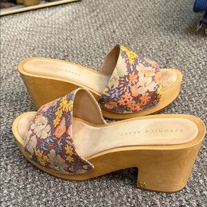 Veronica Beard Floral Wedge Mule Sandals - Size 11